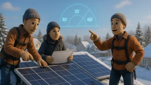 Solar panel tilt angle diagram showing snow shedding optimization