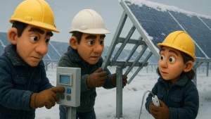 Solar tracker system in snow stow position with snow shedding