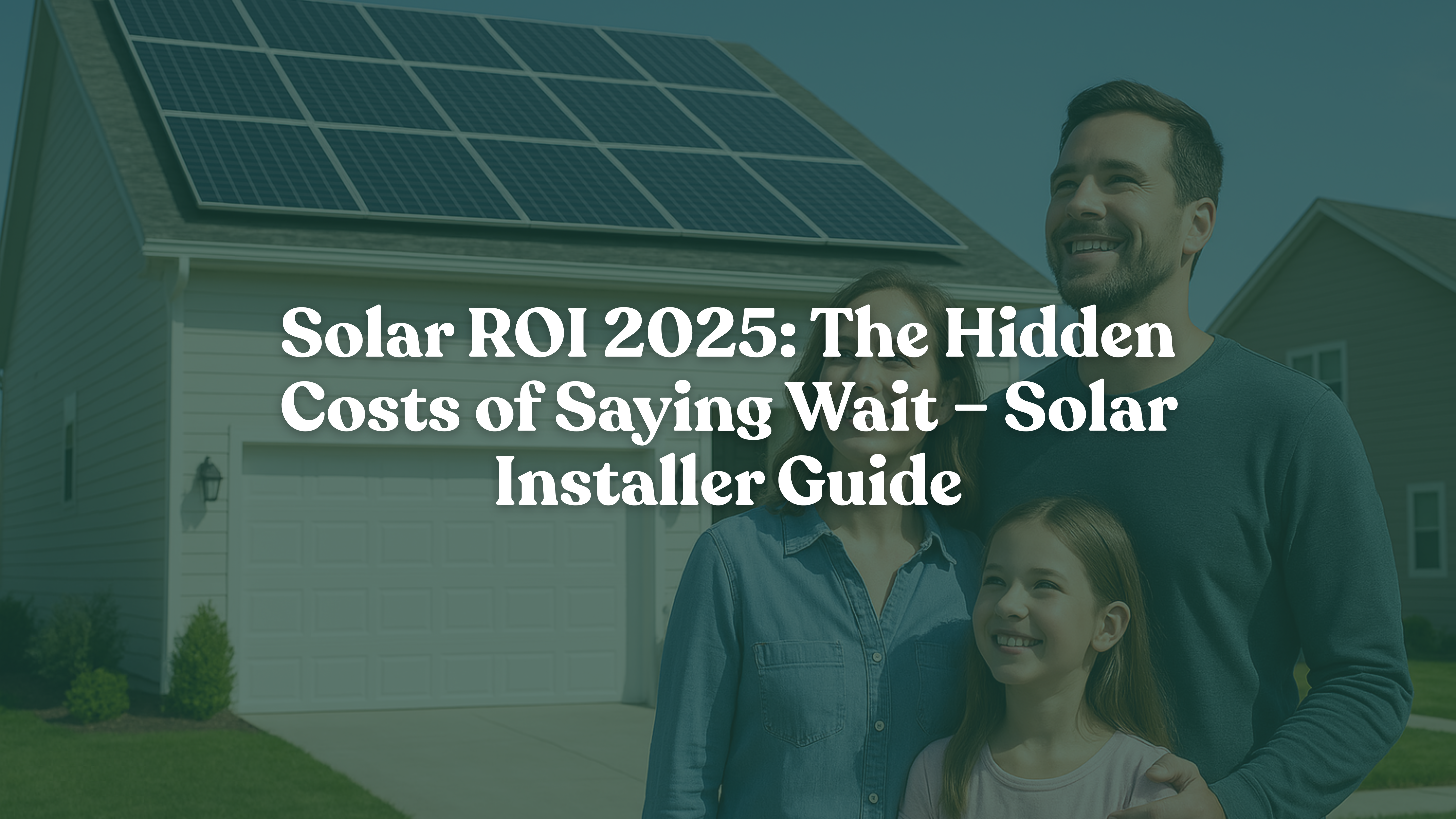 Happy family admiring their solar-powered home in 2025, highlighting the hidden costs of waiting and the financial benefits of installing solar now