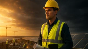 Solar EPC risk management professional analyzing market volatility data and policy changes