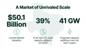 Texas solar market 2026 growth chart showing ERCOT capacity additions