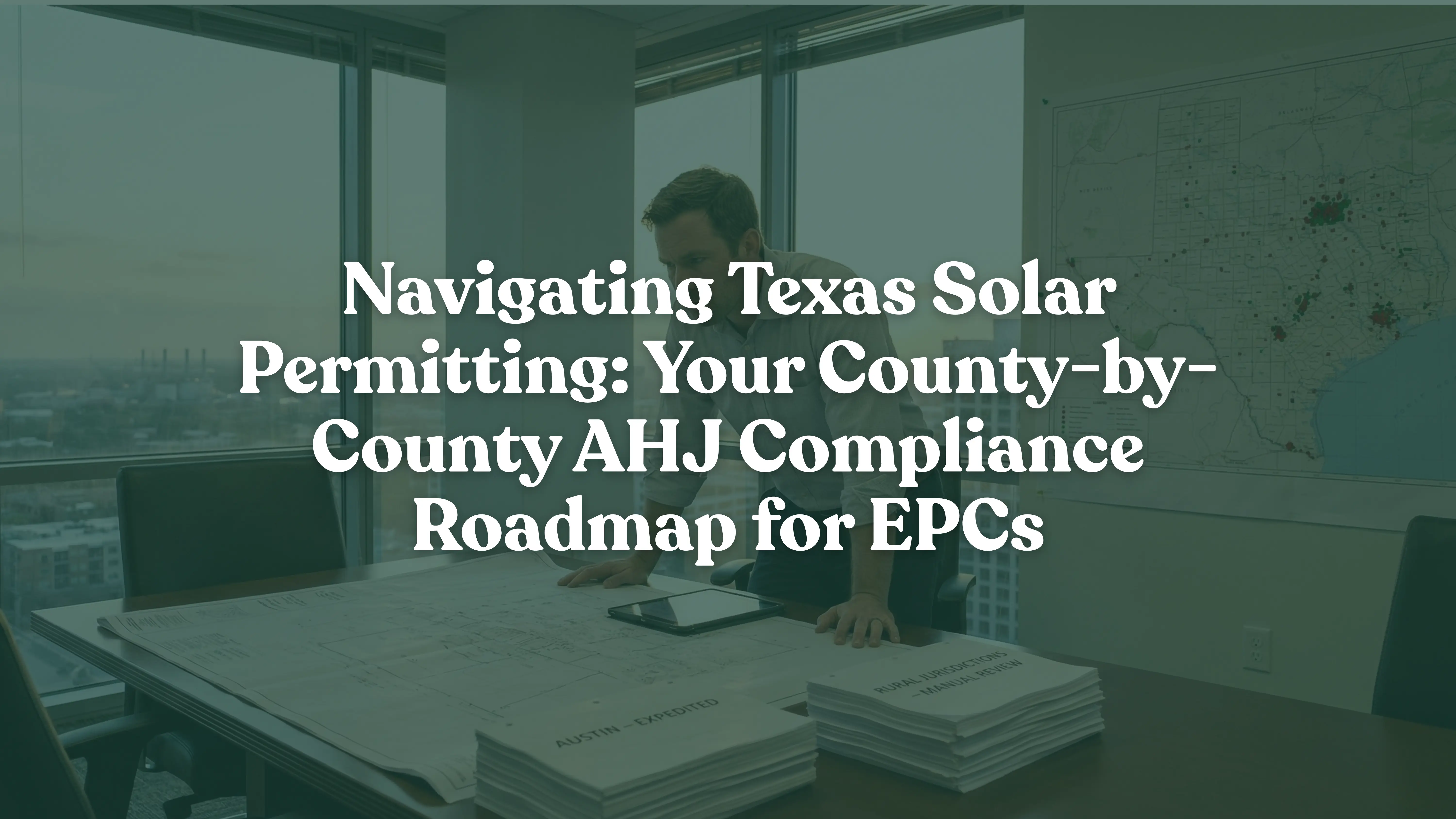 Texas solar permitting requirements map showing Harris Travis Dallas Bexar counties AHJ jurisdictions