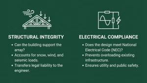Professional engineer reviewing solar PE stamp requirements and structural calculations