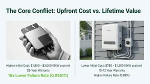 Microinverters vs string inverters comparison diagram showing installation differences and system architecture for solar installers