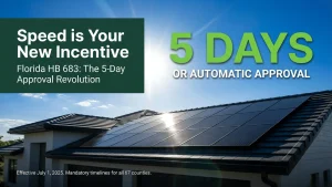 Florida HB 683 solar permits automatic approval timeline chart showing 5-day process