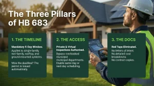 Private solar inspector conducting virtual inspection using tablet for Florida HB 683 compliance