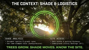 Professional solar site survey checklist on tablet showing required measurements