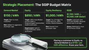 SGIP budget category comparison chart — general market equity and equity resiliency rebate rates