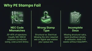 solar PE stamp rejection cost breakdown per project