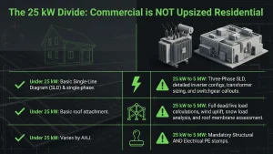 Commercial solar plan sets with PE-stamped structural and electrical drawings for EPC permit submission