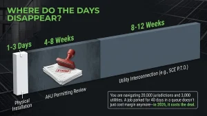 AHJ permitting timeline chart. Alt text: "solar permitting timeline chart 2026 showing solar CRM stage delays