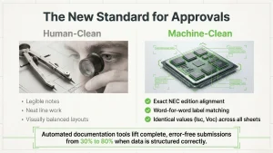 AI-assisted plan review scanning a solar plan set for errors
