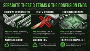 transformerless inverter grounding diagram showing EGC and DC negative paths