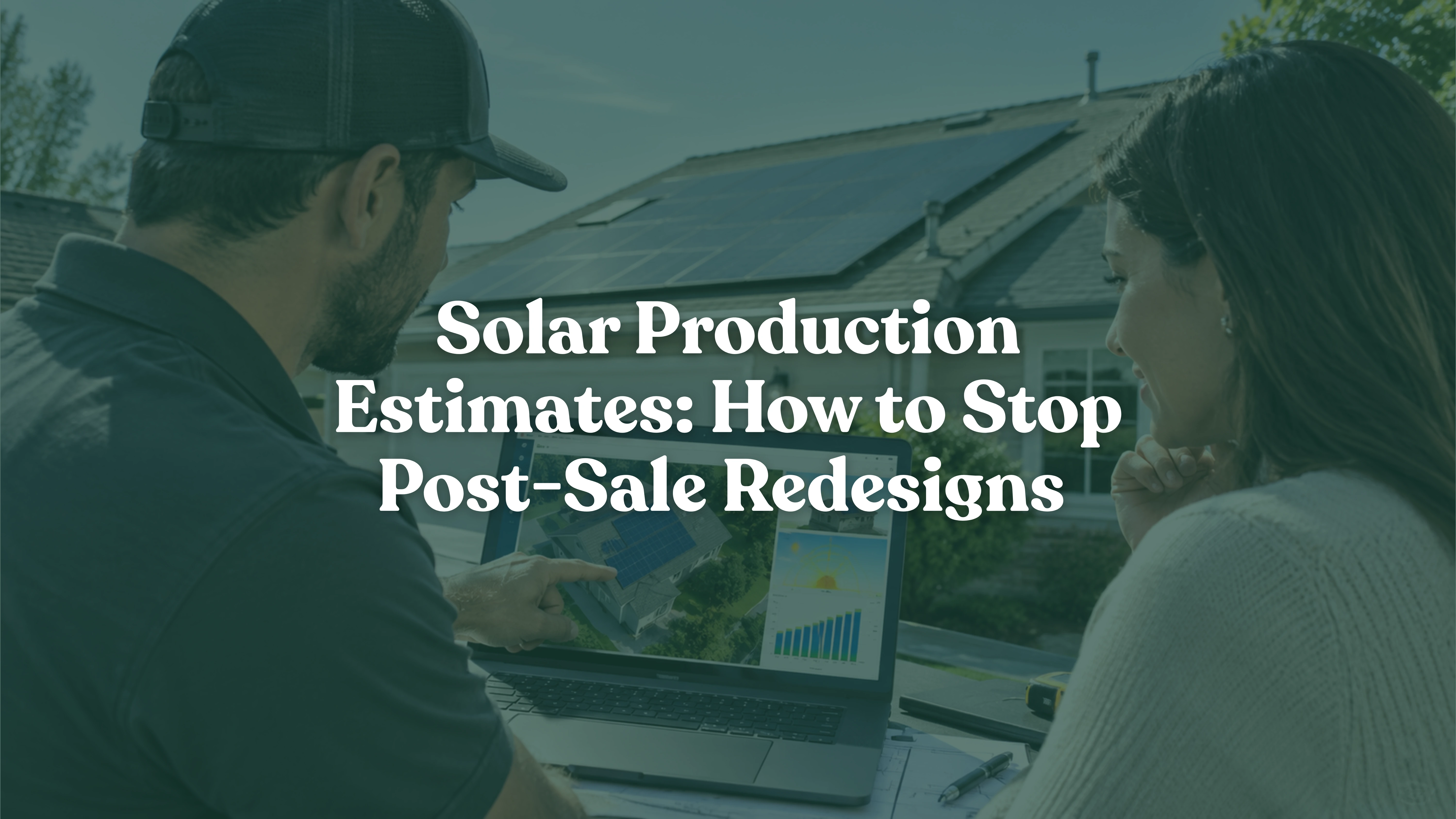 Solar installer reviewing accurate solar production estimates and rooftop solar design with a homeowner to prevent post-sale redesigns.