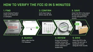 Solar designer logging inverter FCC ID and grant date in a CRM equipment record under the FCC inverter rule