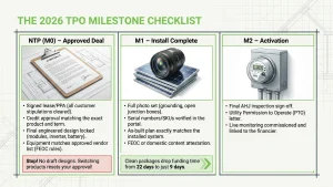 TPO milestone funding checklist for NTP, M1 and M2 solar lease and PPA payments